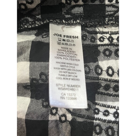 Joe Fresh Embroidered Black & White Checkered V Neck, Size L/G - Picture 7 of 7